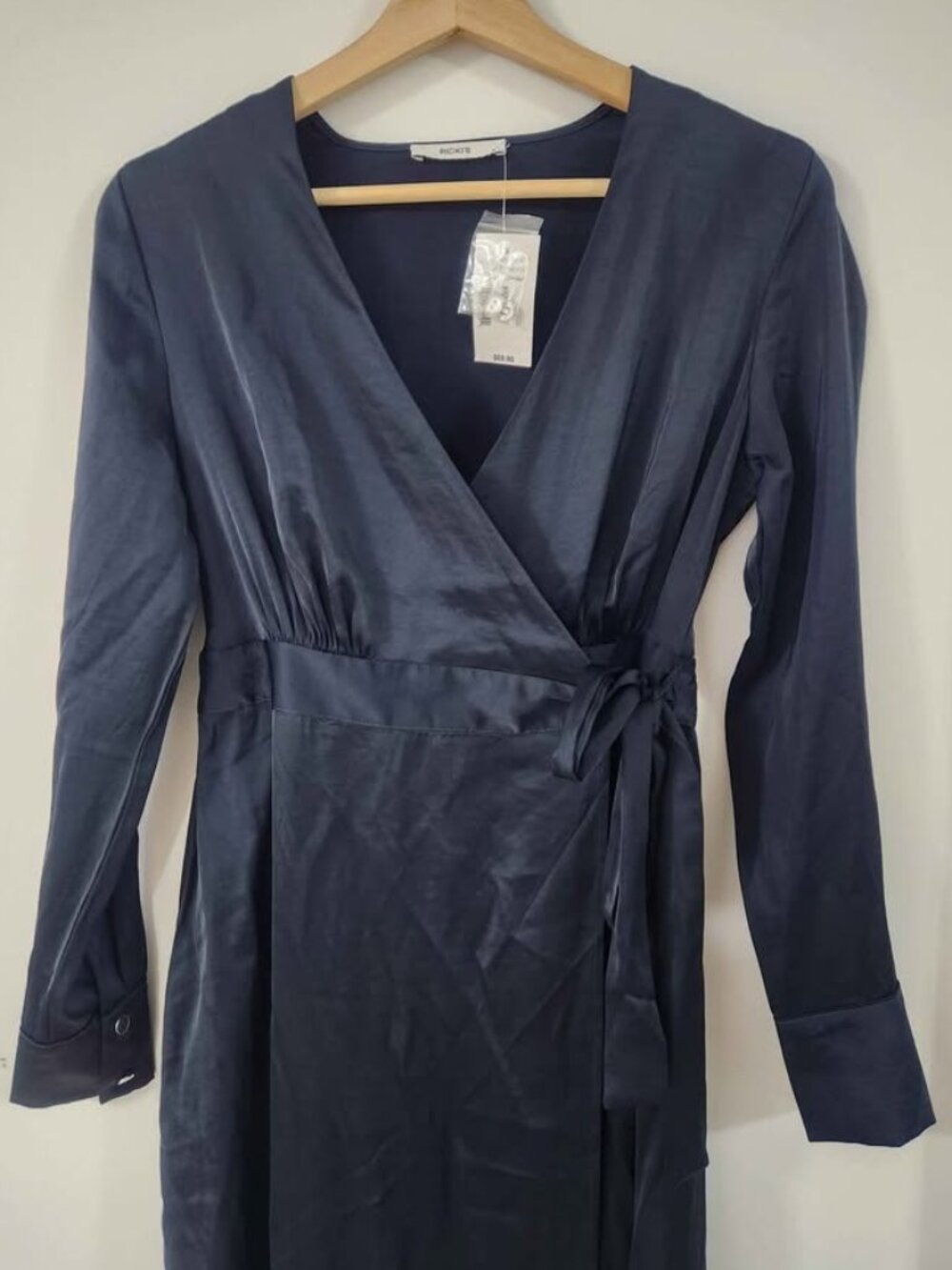 Blue satin wrap dress